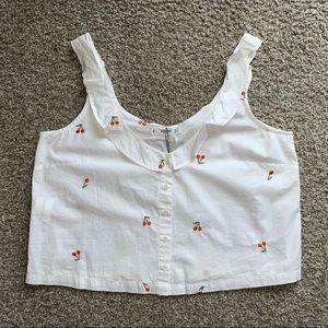 NWT Mango White Holly Embroidered Ruffle Cropped Cherry Tank Sz S US